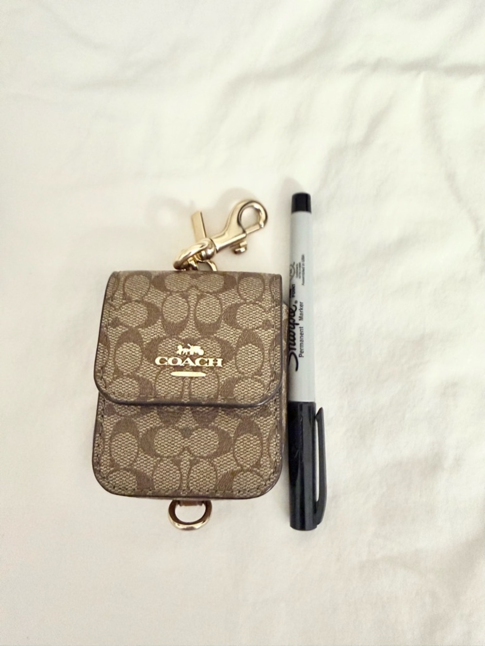 Coach Brown Signature Monogram Mini Pouch with Gold Hardware